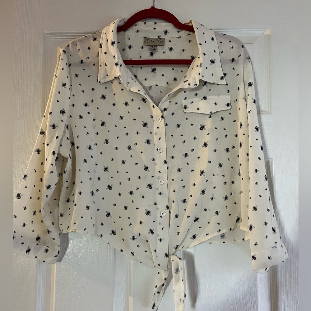 🐝 Lindy Bop Bumblebee Button-Down Tie-Front Shirt  NWOT